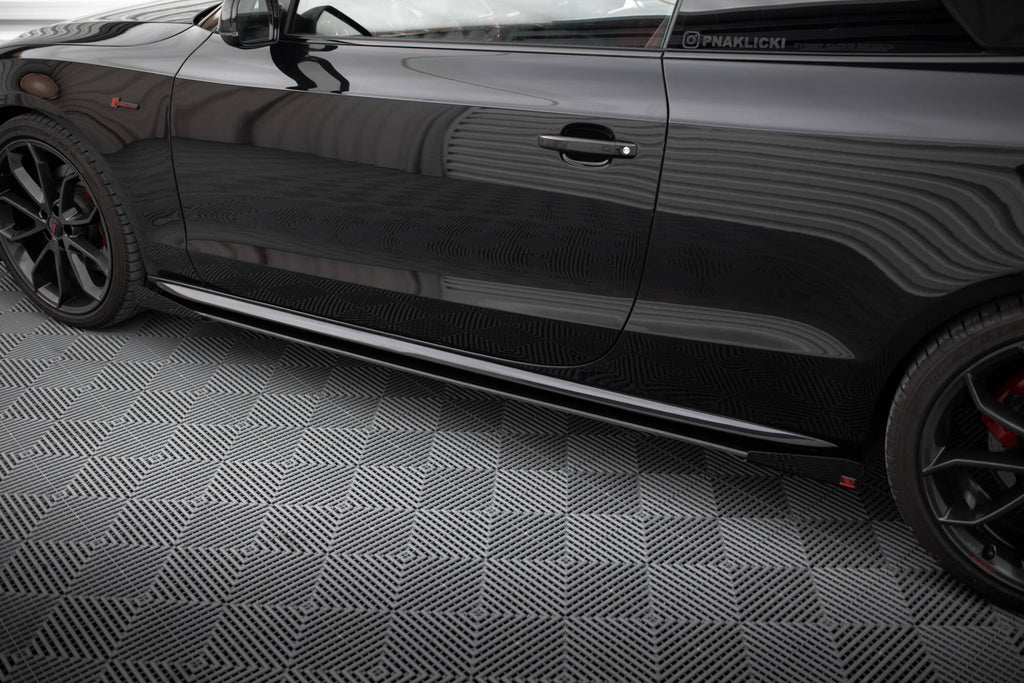 Maxton Design Street Pro Street+ Seitenschweller Leisten + Flaps passend für Audi A5 / A5 S-Line / S5 Coupe / Cabrio 8T / 8T Facelift schwarz Hochglanz