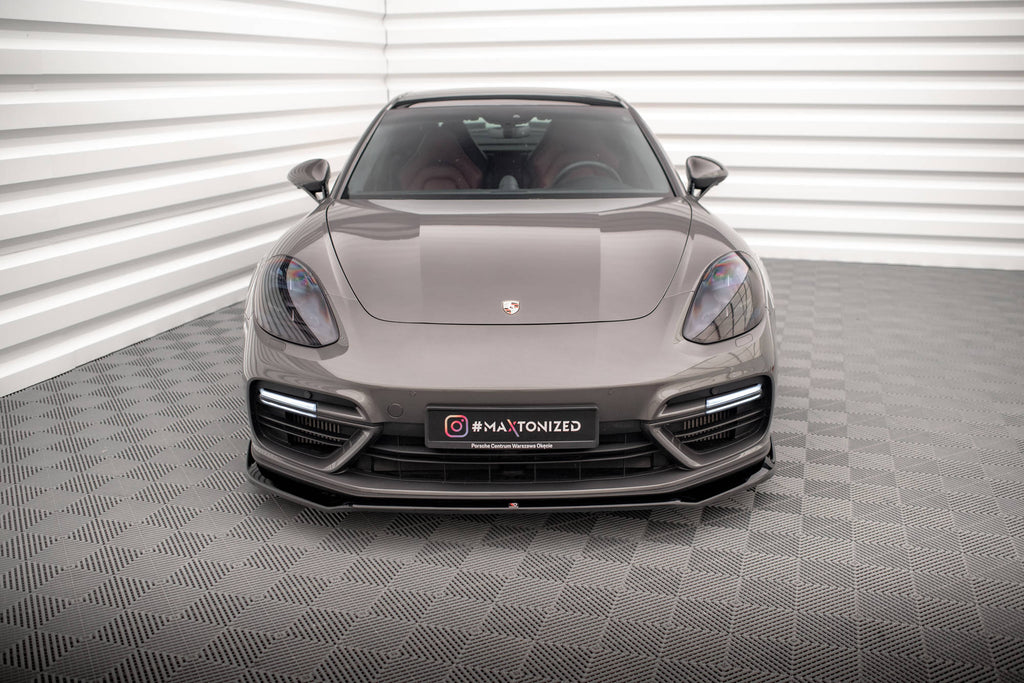 Maxton Design Street+ Spoilerlippe Front Ansatz V.2 passend für Porsche Panamera Turbo S E-Hybrid schwarz Hochglanz