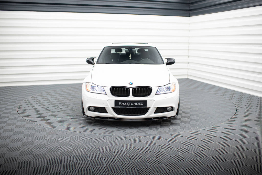 Maxton Design Street+ Spoilerlippe Front Ansatz V.1 passend für BMW 3er Limousine / Touring M-Paket E90 / E91 Facelift schwarz Hochglanz
