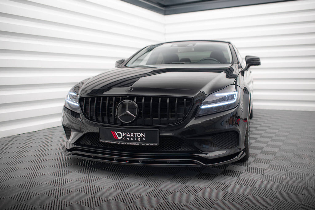 Maxton Design Street+ Spoilerlippe Front Ansatz passend für Mercedes-Benz CLS C218 Facelift schwarz Hochglanz