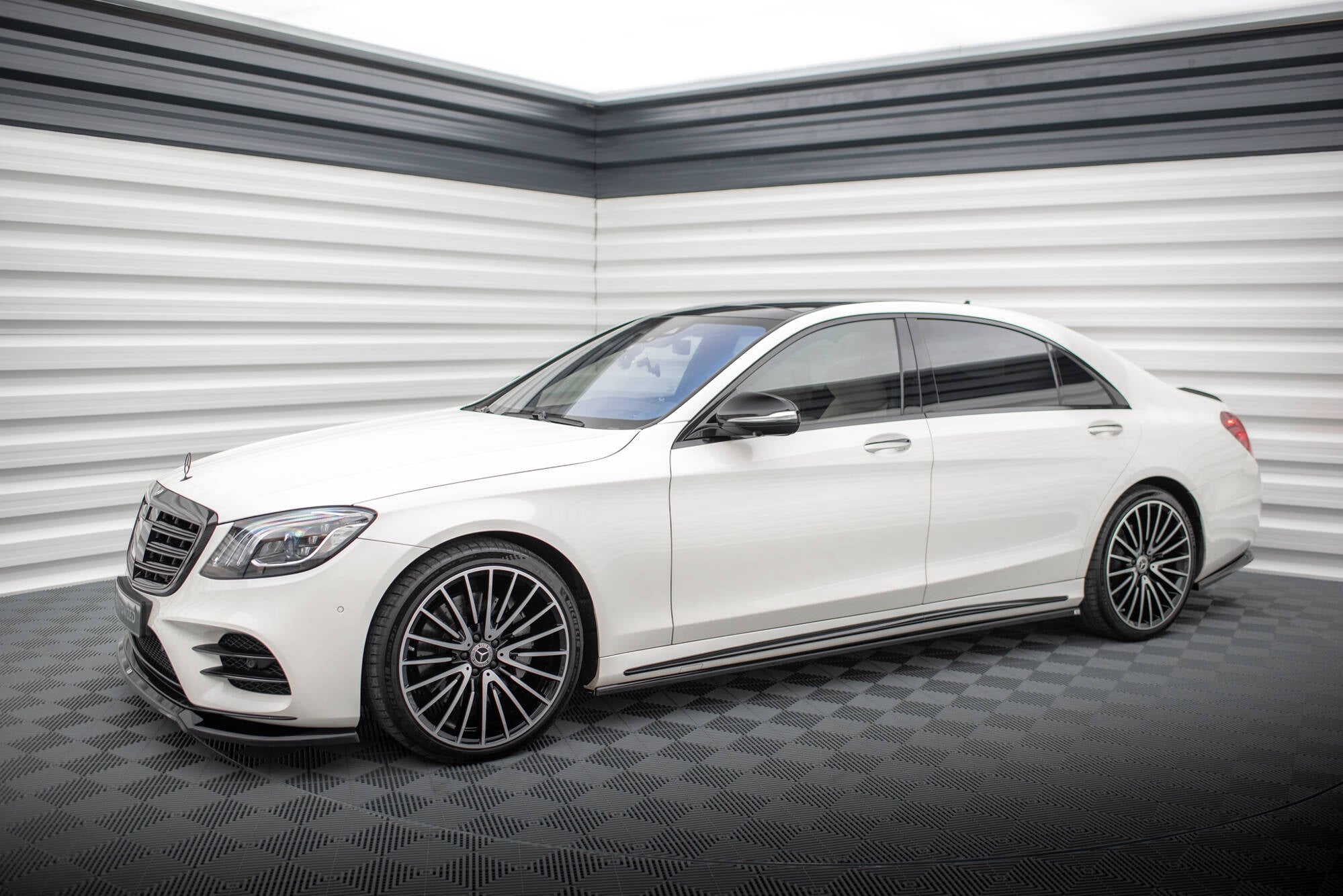 Maxton Design Street+ Seitenschweller Leisten passend für Mercedes-Benz S Lang AMG-Line W222 schwarz Hochglanz