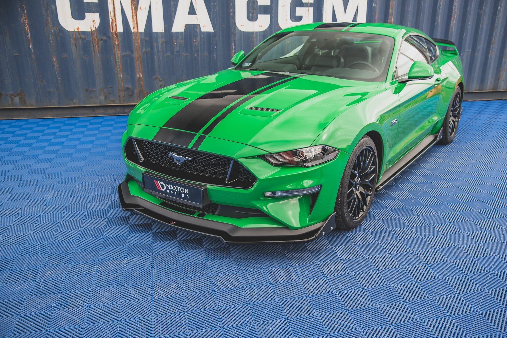 Maxton Design Street+ Spoilerlippe Front Ansatz V.1 + Flaps passend für Ford Mustang GT Mk6 Facelift