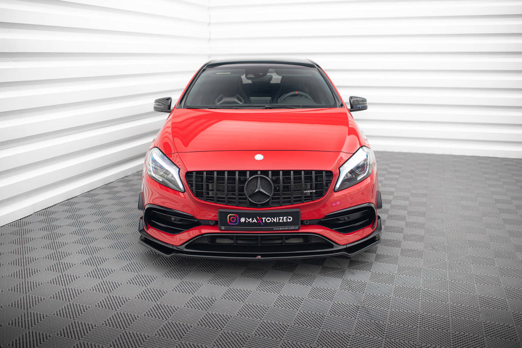 Maxton Design Street+ Spoilerlippe Front Ansatz V.2 passend für Mercedes-Benz A45 Aero W176 Facelift schwarz Hochglanz
