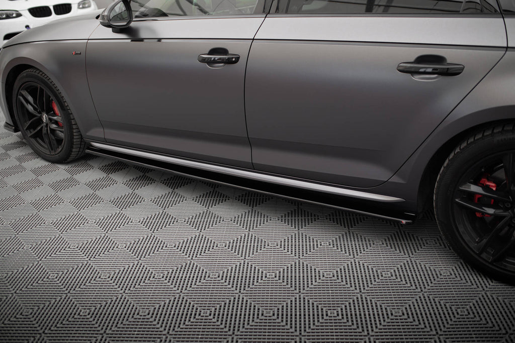 Maxton Design Street+ Seitenschweller Leisten passend für Audi S4 / A4 S-Line / A4 Competiton B9 schwarz Hochglanz