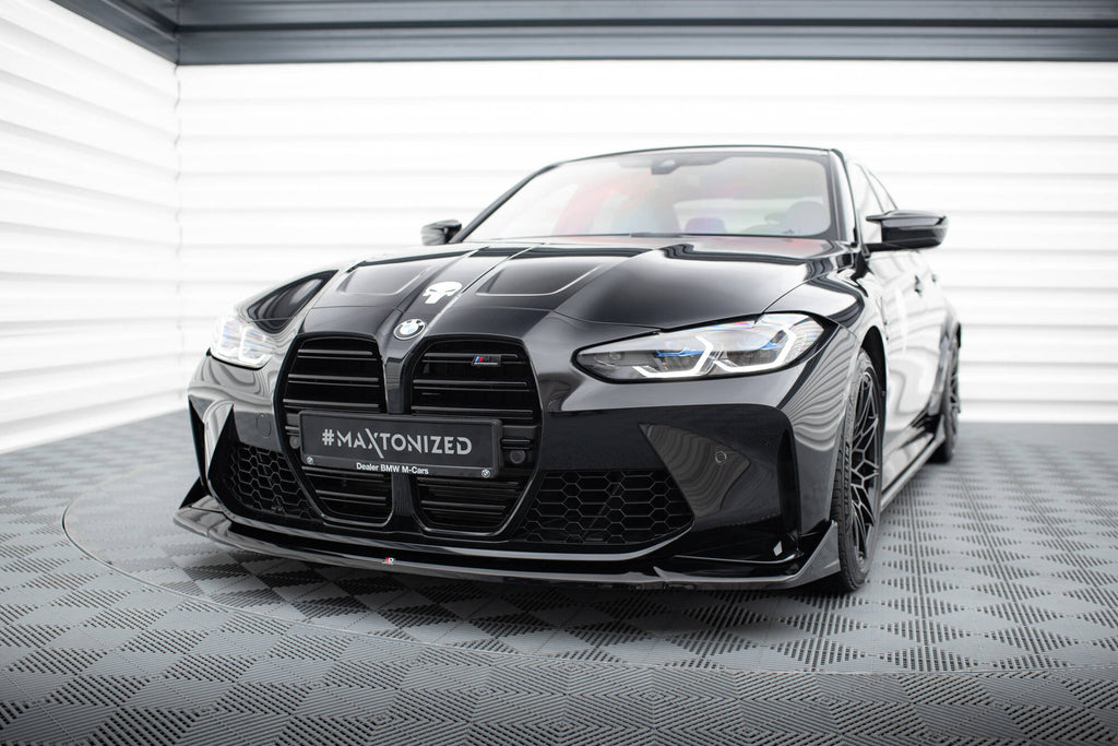 Maxton Design Street+ Spoilerlippe Front Ansatz V.4 passend für CSL Look BMW M3 Limousine / Touring G80 / G81 schwarz Hochglanz