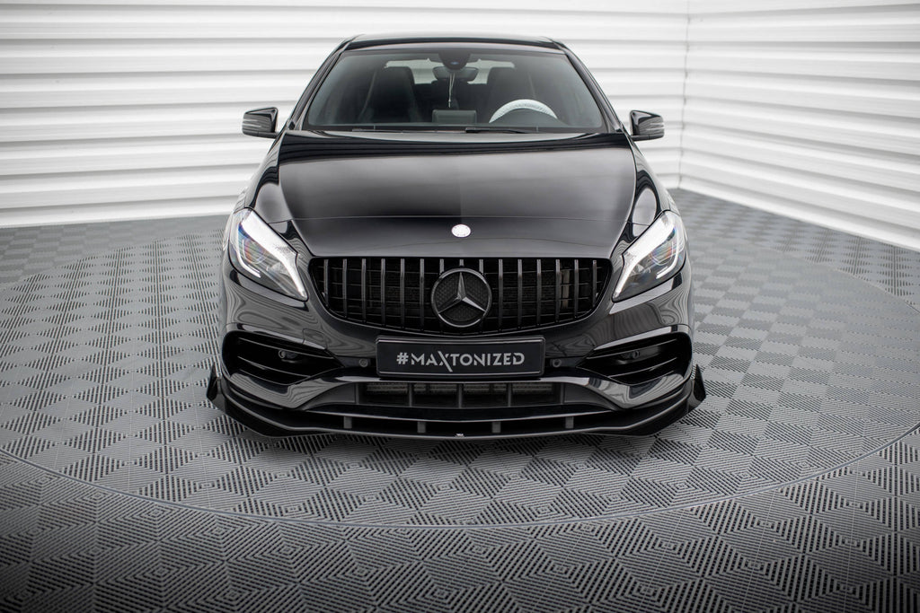 Maxton Design Street Pro Street+ Spoilerlippe Front Ansatz + Flaps passend für Mercedes-Benz A AMG-Line W176 Facelift schwarz Hochglanz