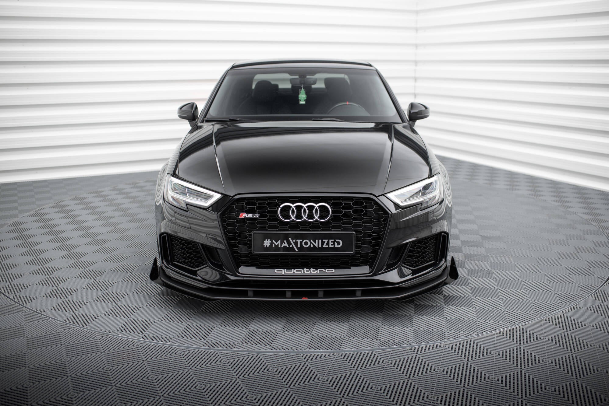 Maxton Design Street Pro Street+ Spoilerlippe Front Ansatz passend für + Flaps passend für V.1 + Flaps Audi RS3 Limousine 8V Facelift schwarz Hochglanz