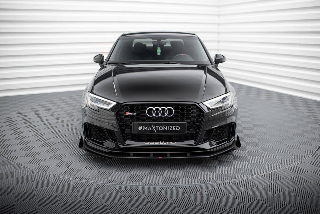 Maxton Design Street Pro Street+ Spoilerlippe Front Ansatz passend für + Flaps passend für V.1 + Flaps Audi RS3 Limousine 8V Facelift schwarz Hochglanz