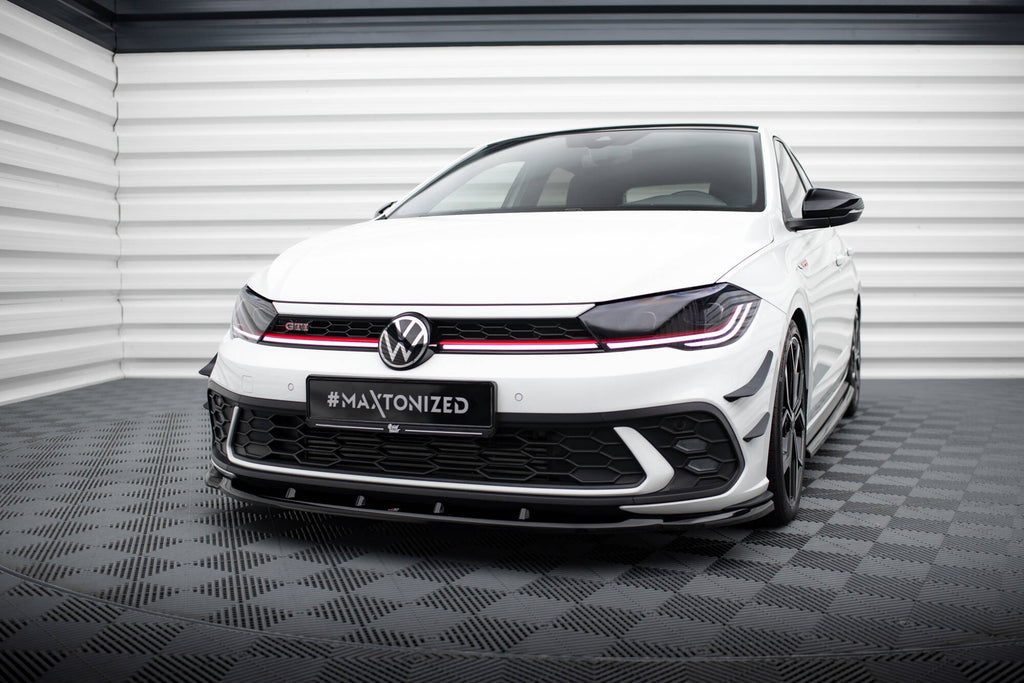 Maxton Design Street+ Spoilerlippe Front Ansatz V.1 passend für VW Polo GTI Mk6 Facelift schwarz Hochglanz