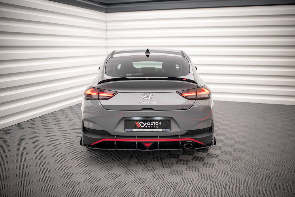 Maxton Design Street Pro Heck Ansatz Flaps Diffusor + Flaps passend für Hyundai I30 Fastback N-Line Mk3 Facelift schwarz Hochglanz
