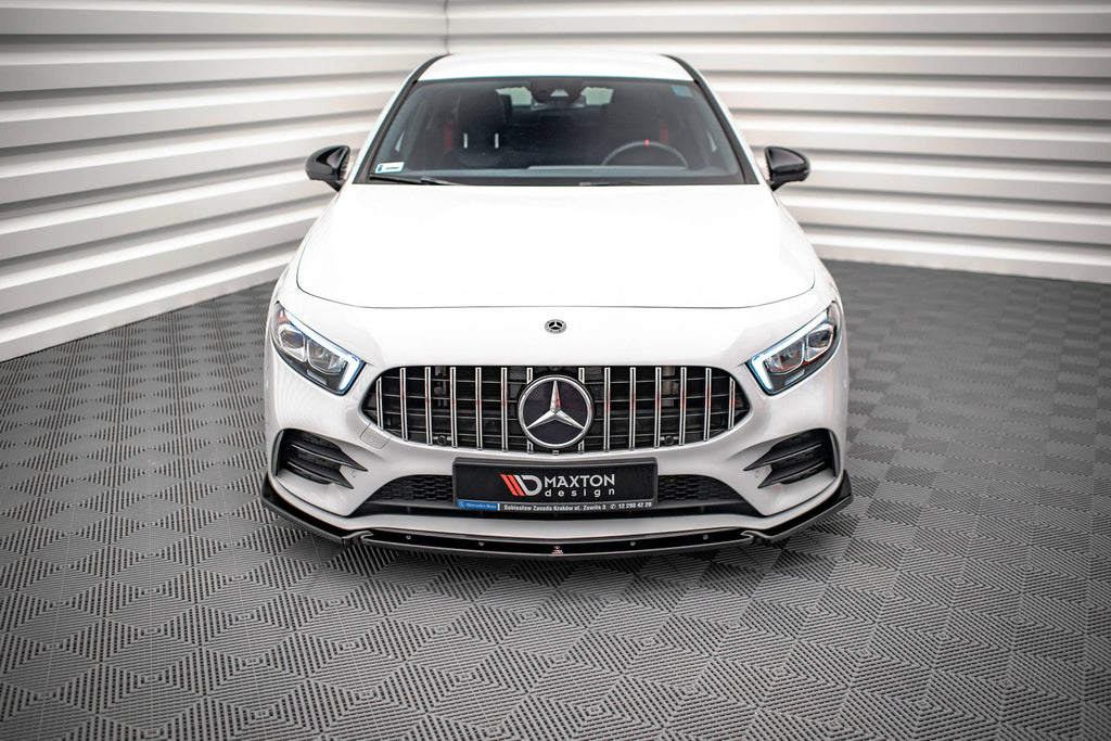 Maxton Design Street+ Spoilerlippe Front Ansatz V.4 passend für Mercedes A35 AMG / AMG-Line W177 schwarz Hochglanz