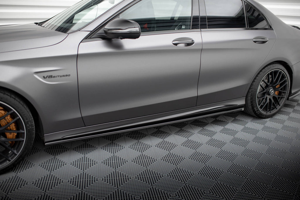Maxton Design Street+ Seitenschweller Leisten passend für Mercedes-AMG C63 Limousine / Kombi W205 Facelift schwarz Hochglanz