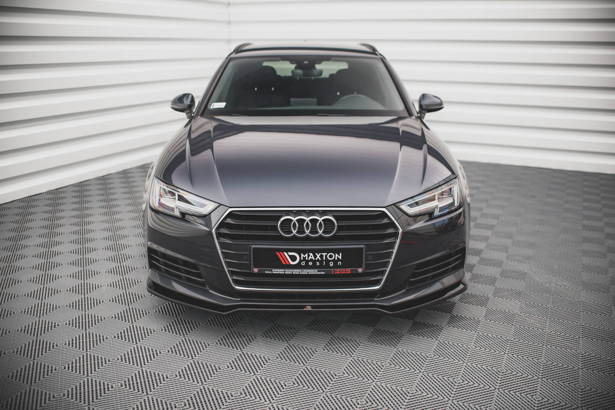 Maxton Design Street+ Spoilerlippe Front Ansatz V.2 passend für Audi A4 B9 schwarz Hochglanz