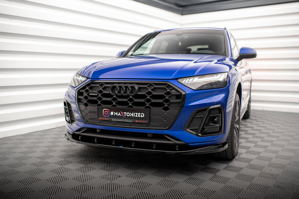 Maxton Design Street+ Spoilerlippe Front Ansatz V.2 passend für Audi SQ5 / Q5 S-Line SUV / Sportback Mk2 Facelift schwarz Hochglanz