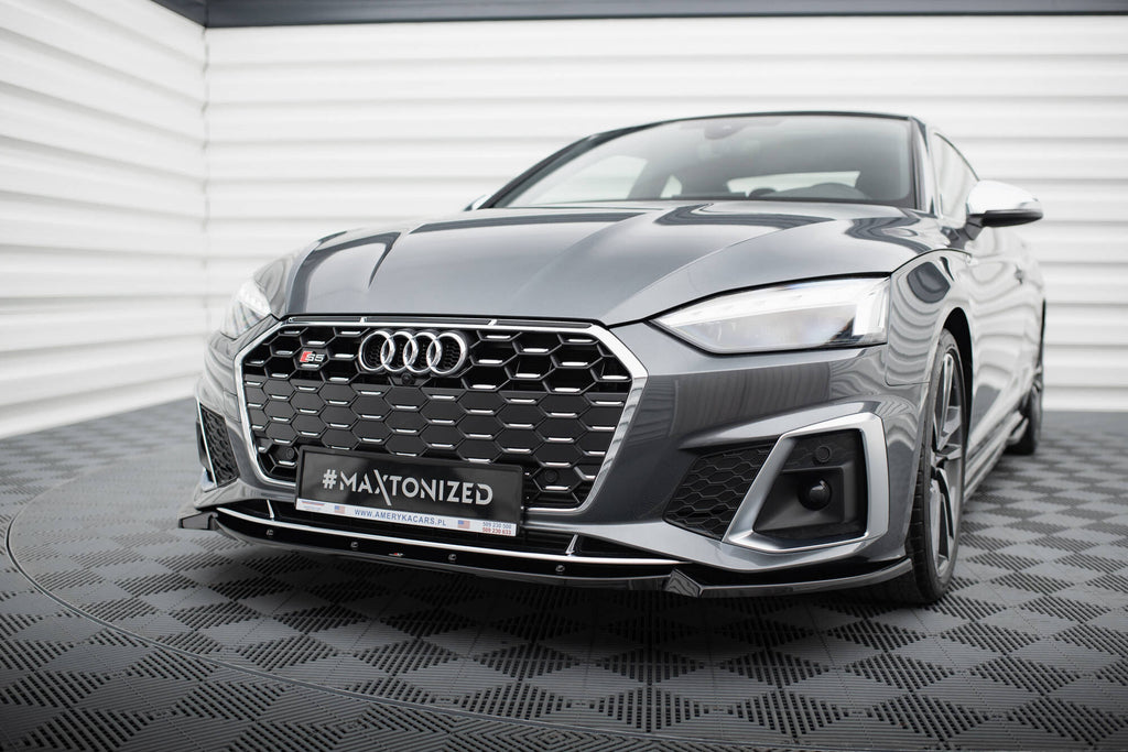 Maxton Design Street+ Spoilerlippe Front Ansatz V.2 passend für Audi S5 / A5 S-Line F5 Facelift schwarz Hochglanz