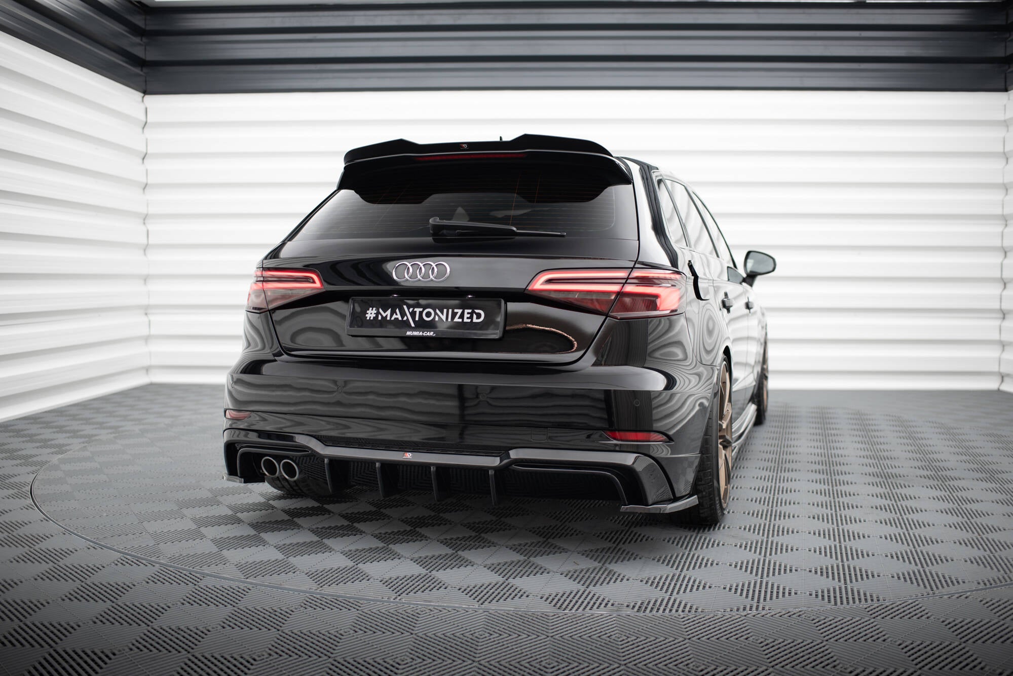 Maxton Design Diffusor Heck Ansatz passend für Audi A3 S-Line Sportback 8V Facelift (Doppelauspuff li.)