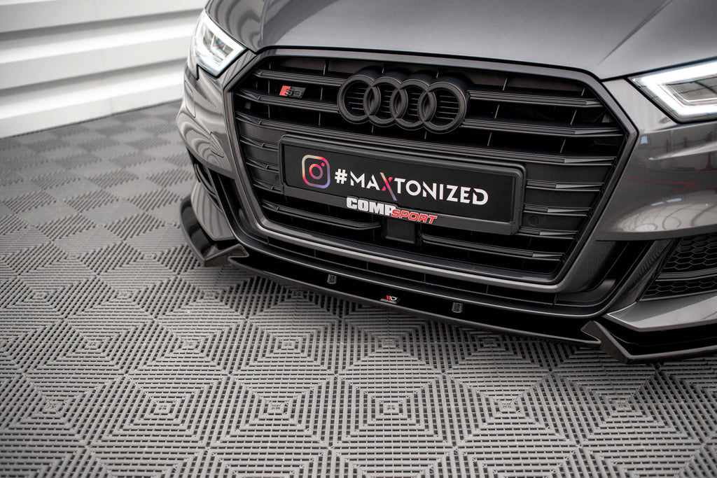 Maxton Design Street+ Spoilerlippe Front Ansatz V.1 passend für Audi S3 / A3 S-Line Sportback 8V Facelift schwarz Hochglanz