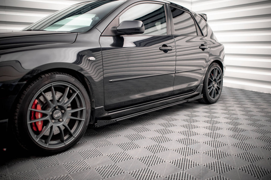 Maxton Design Street Pro Street+ Seitenschweller Leisten + Flaps passend für Mazda 3 MPS Mk1 schwarz Hochglanz
