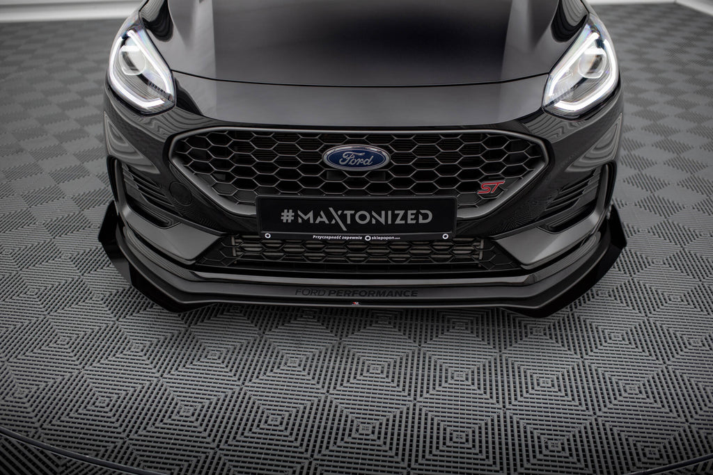 Maxton Design Street Pro Street+ Spoilerlippe Front Ansatz + Flaps passend für Ford Fiesta ST Mk8 Facelift schwarz Hochglanz