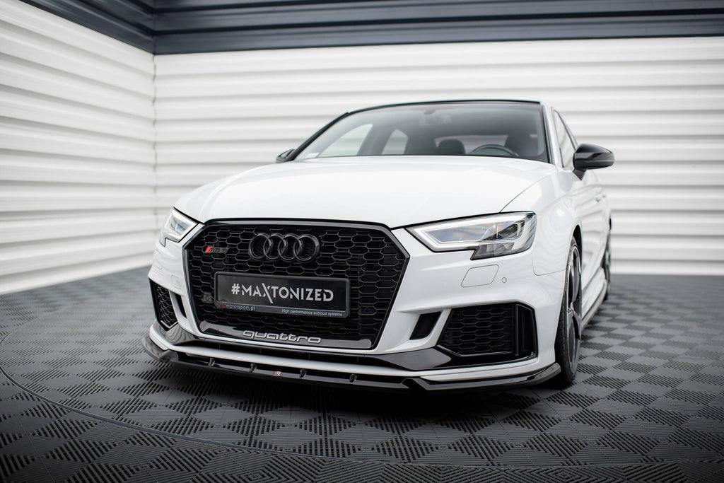 Maxton Design Street+ Spoilerlippe Front Ansatz V.3 passend für Audi RS3 Limousine 8V Facelift schwarz Hochglanz