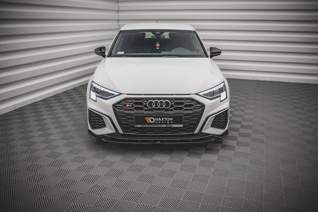 Maxton Design Street+ Spoilerlippe Front Ansatz V.2 passend für Audi S3 / A3 S-Line 8Y schwarz Hochglanz
