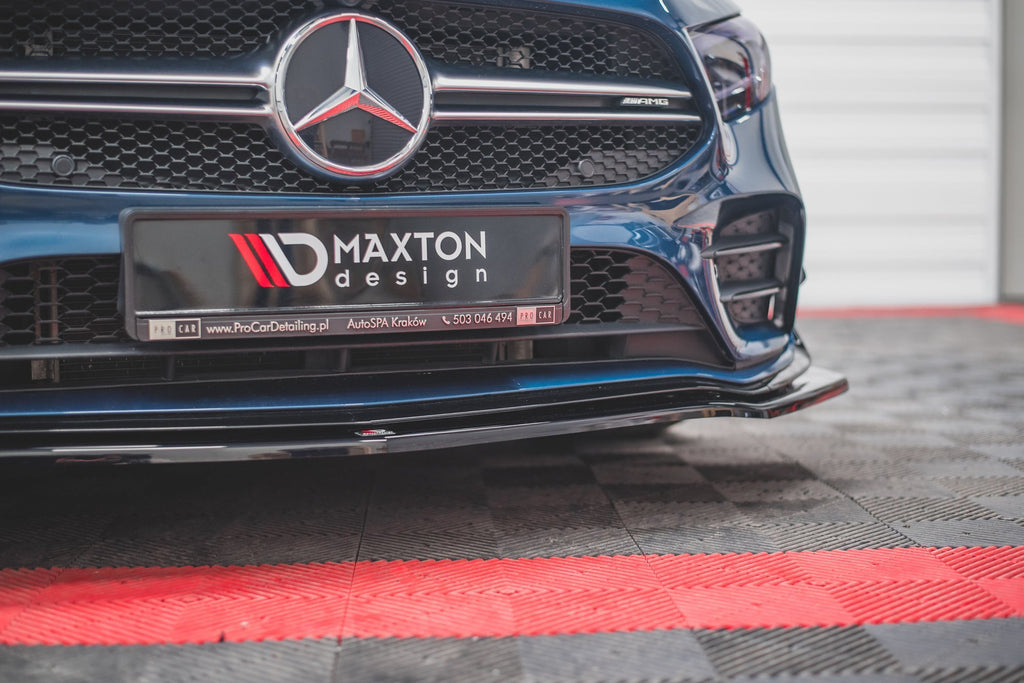 Maxton Design Street+ Spoilerlippe Front Ansatz V.1 passend für Mercedes A35 AMG Aero W177 schwarz Hochglanz