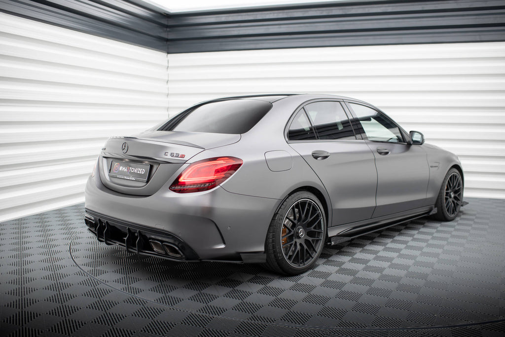 Maxton Design Street Pro Heck Ansatz Flaps Diffusor + Flaps passend für Mercedes-AMG C63 Limousine / Kombi W205 Facelift schwarz Hochglanz