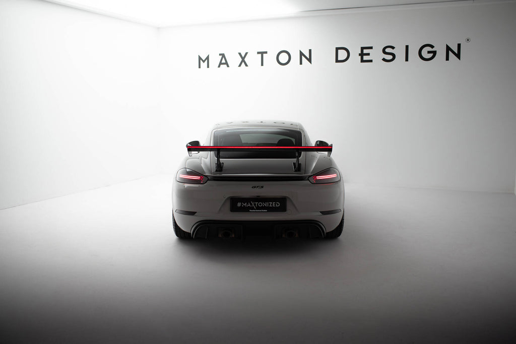 Maxton Design Carbon Spoiler With Internal Brackets Uprights V.2 + LED Porsche 718 Cayman 982c für Porsche Cayman 982c
