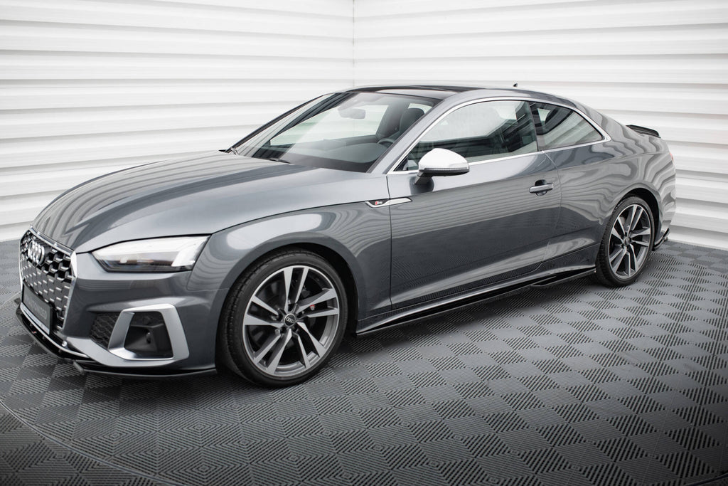 Maxton Design Street+ Seitenschweller Leisten passend für Audi S5 Coupe / A5 S-Line Coupe F5 Facelift schwarz Hochglanz
