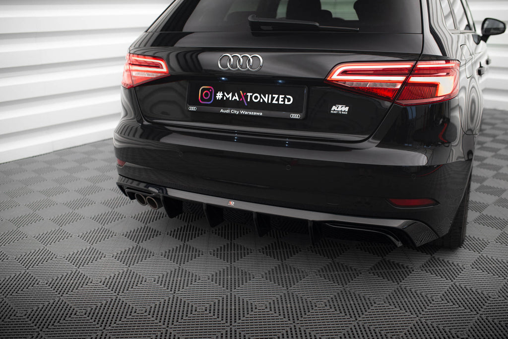 Maxton Design Diffusor Heck Ansatz passend für Audi A3 Sportback 8V Facelift (Doppelauspuff li.)