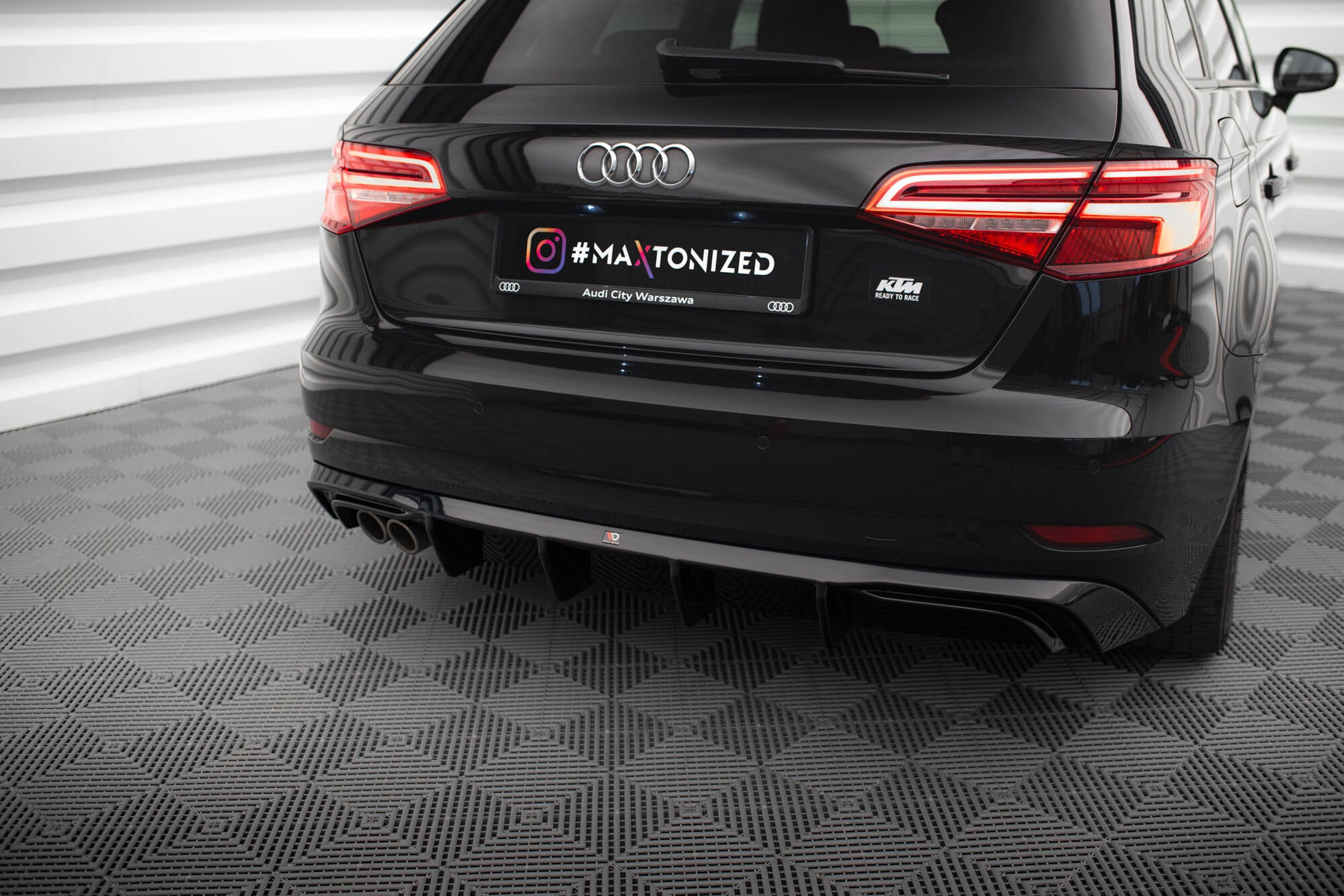Maxton Design Diffusor Heck Ansatz passend für Audi A3 Sportback 8V Facelift (Doppelauspuff li.)