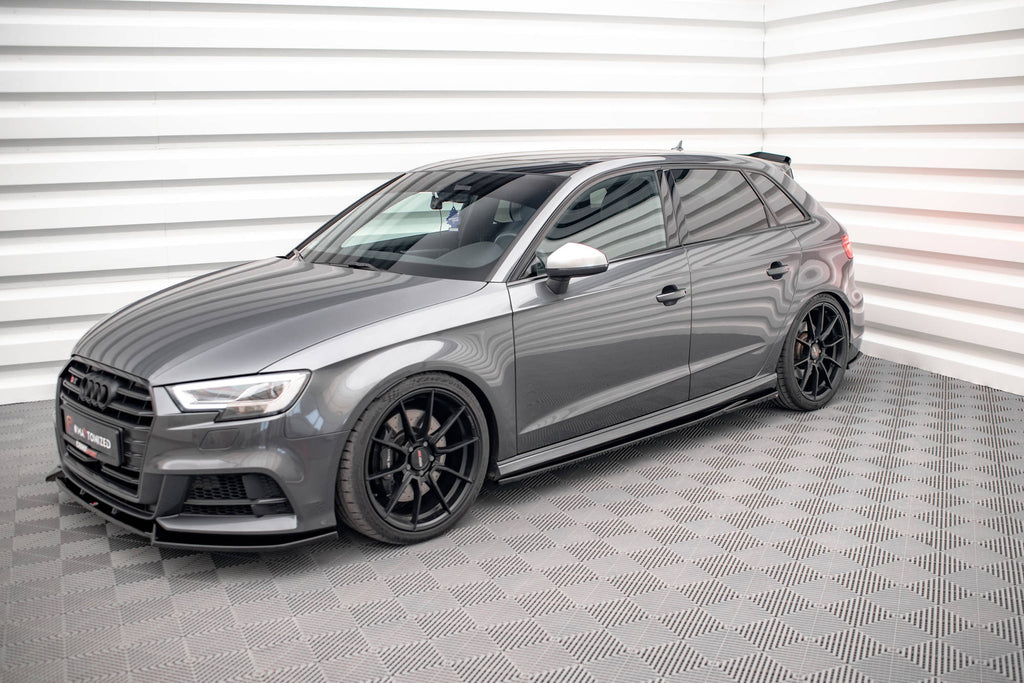 Maxton Design Street+ Seitenschweller Leisten V.2 passend für Audi S3 / A3 S-Line Sportback 8V / 8V Facelift schwarz Hochglanz