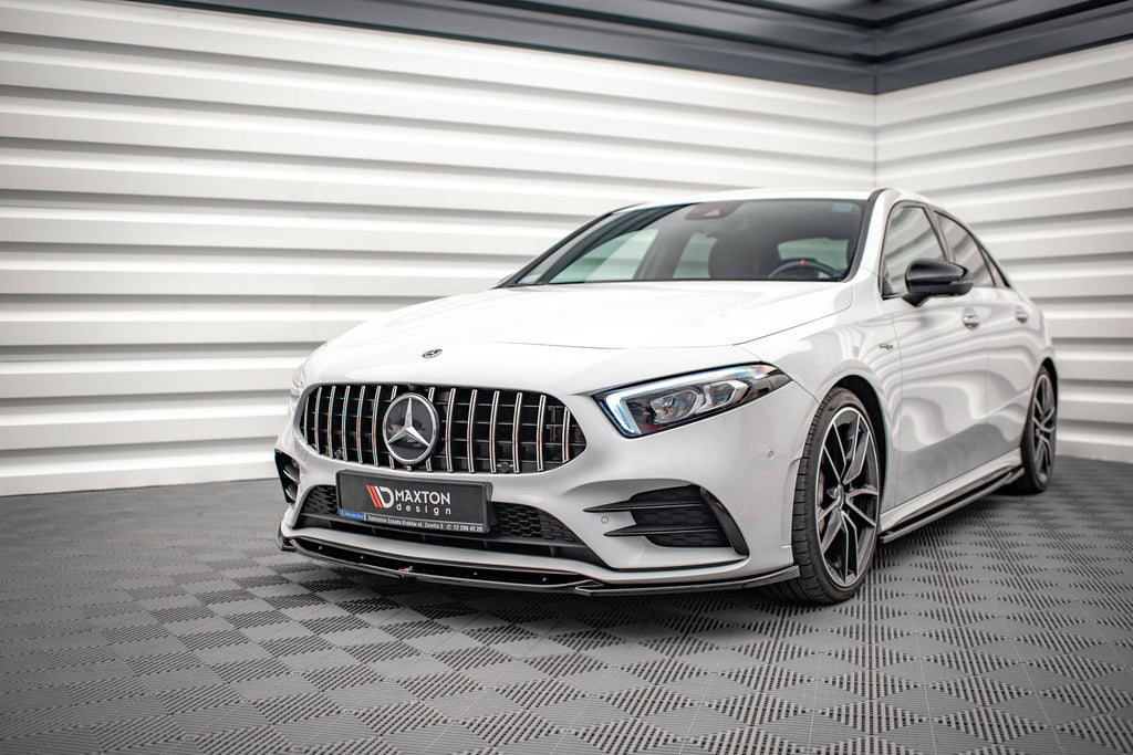 Maxton Design Street+ Spoilerlippe Front Ansatz V.5 passend für Mercedes A35 AMG / AMG-Line W177 schwarz Hochglanz