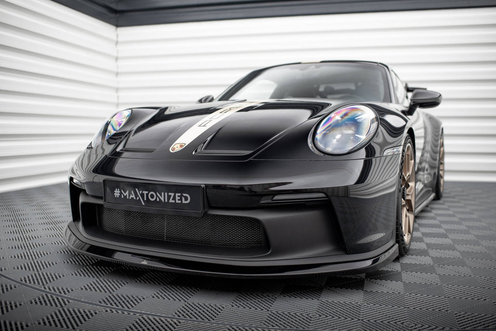 Maxton Design Street+ Spoilerlippe Front Ansatz passend für Porsche 911 992 GT3 schwarz Hochglanz