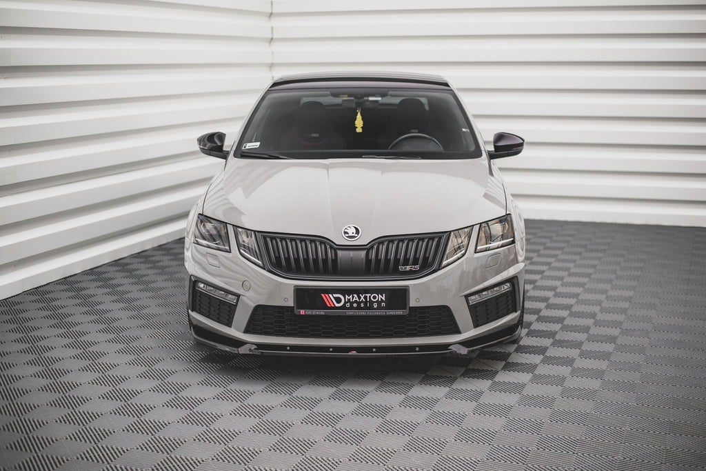 Maxton Design Street+ Spoilerlippe Front Ansatz V.2 passend für Skoda Octavia RS Mk3 Facelift schwarz Hochglanz