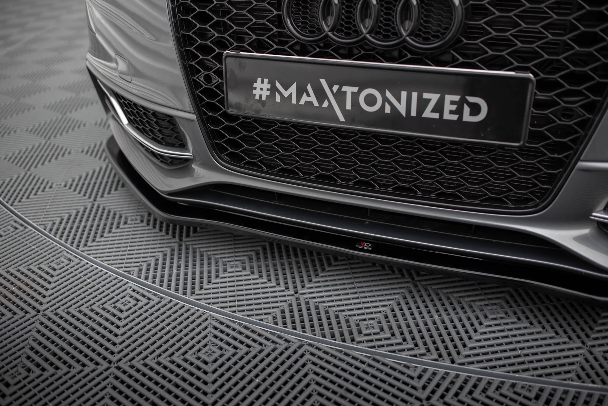 Maxton Design Street+ Spoilerlippe Front Ansatz V.2 passend für Audi S5 / A5 S-Line 8T Facelift schwarz Hochglanz