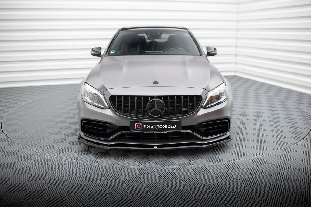 Maxton Design Street+ Spoilerlippe Front Ansatz V.1 passend für Mercedes-AMG C63 Limousine / Kombi W205 Facelift schwarz Hochglanz