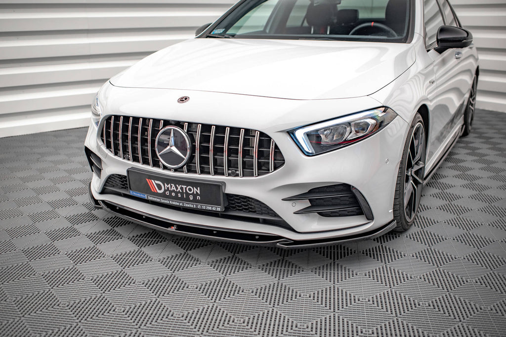 Maxton Design Street+ Spoilerlippe Front Ansatz V.5 passend für Mercedes A35 AMG / AMG-Line W177 schwarz Hochglanz