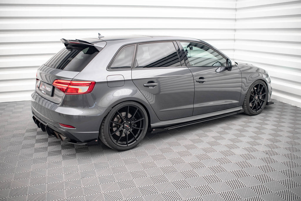Maxton Design Seitenschweller Flaps passend für Audi S3 / A3 S-Line Sportback 8V Facelift schwarz Hochglanz