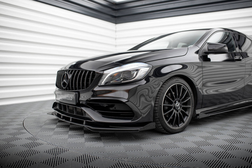 Maxton Design Front Stoßstange Flaps passend für Mercedes-Benz A AMG-Line W176 Facelift schwarz Hochglanz