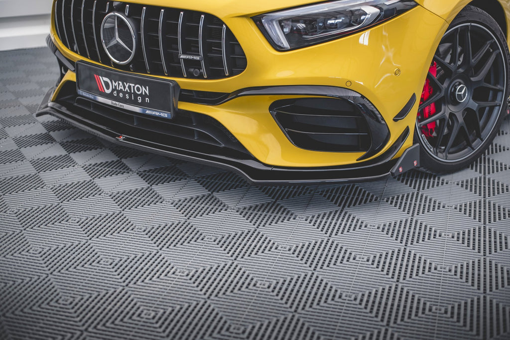 Maxton Design Street+ Spoilerlippe Front Ansatz V.3 + Flaps passend für Mercedes-AMG A 45 S Aero Pack W177