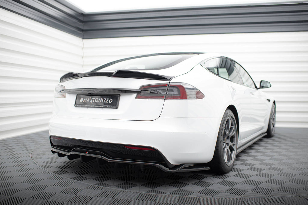 Maxton Design Spoiler CAP 3D passend für Tesla Model S Plaid Mk1 Facelift schwarz Hochglanz