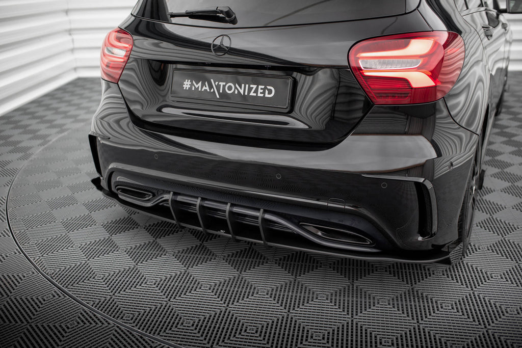 Maxton Design Street Pro Heck Ansatz Flaps Diffusor + Flaps passend für Mercedes-Benz A AMG-Line W176 Facelift schwarz Hochglanz