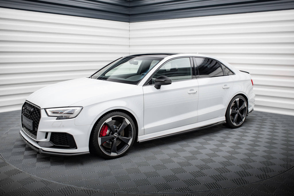 Maxton Design Street+ Seitenschweller Leisten V.2 passend für Audi RS3 Limousine 8V Facelift schwarz Hochglanz