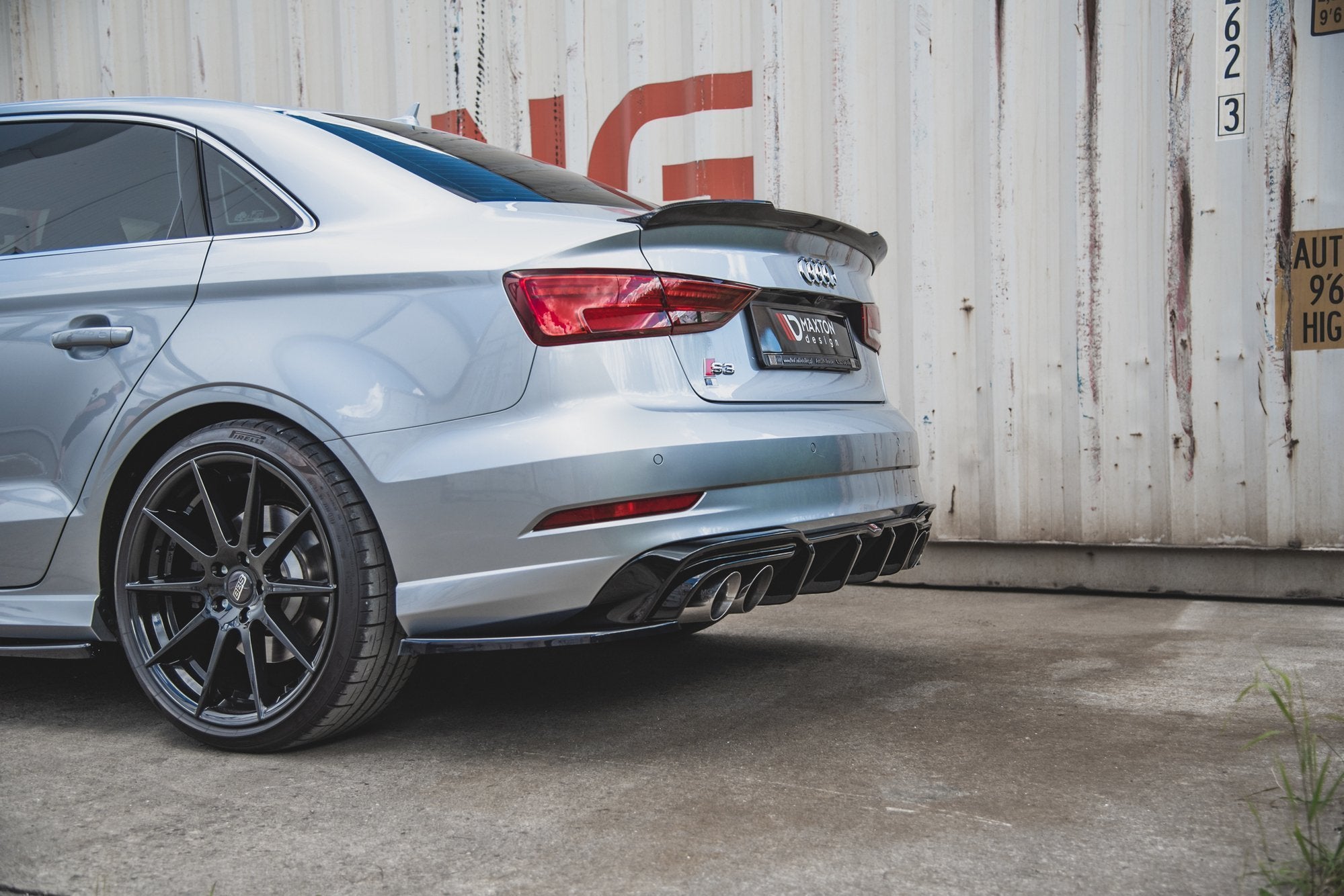 Maxton Design Diffusor Heck Ansatz passend für Audi S3 Limousine 8V Facelift schwarz Hochglanz