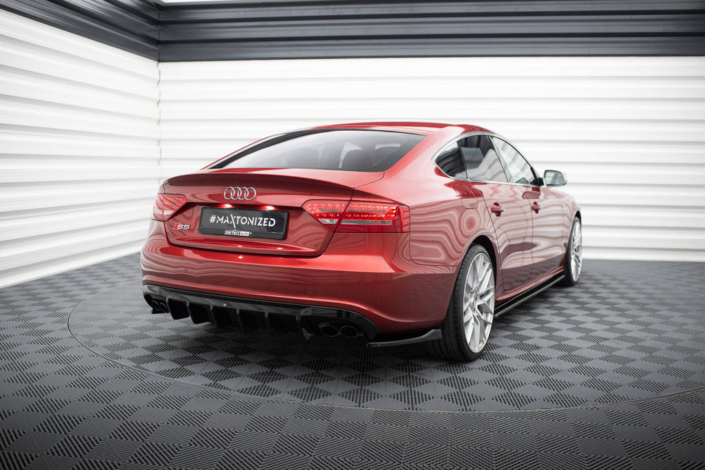 Maxton Design Heck Ansatz Flaps Diffusor passend für Audi S5 / A5 S-Line Sportback 8T schwarz Hochglanz