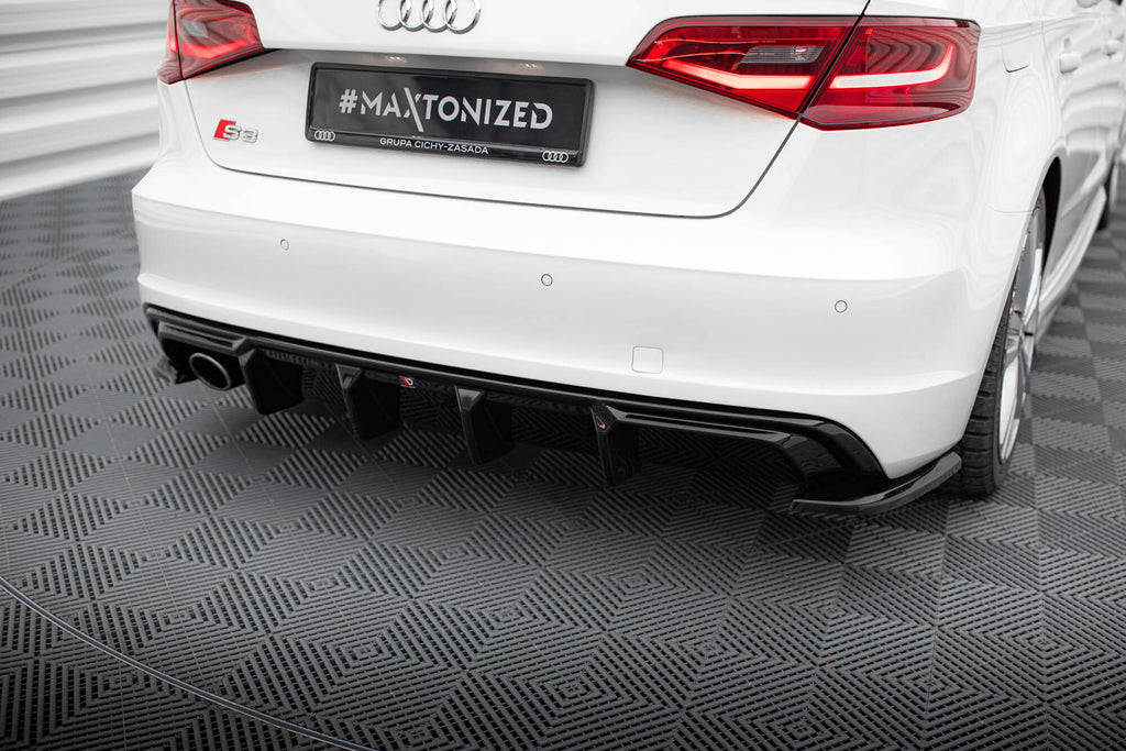 Maxton Design Diffusor Heck Ansatz passend für Audi A3 S-Line Sportback 8V (Ausführung mit einseitigem Doppelauspuffendrohr)