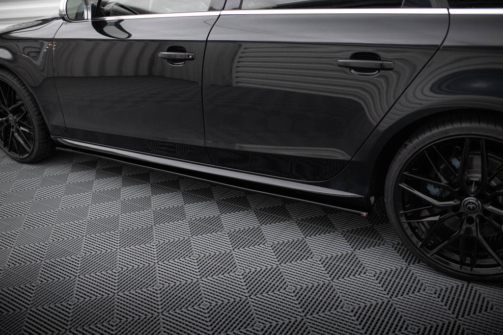 Maxton Design Street+ Seitenschweller Leisten passend für V.1 passend für Audi S4 / A4 / A4 S-Line Limousine / Avant B8 / B8 Facelift schwarz Hochglanz