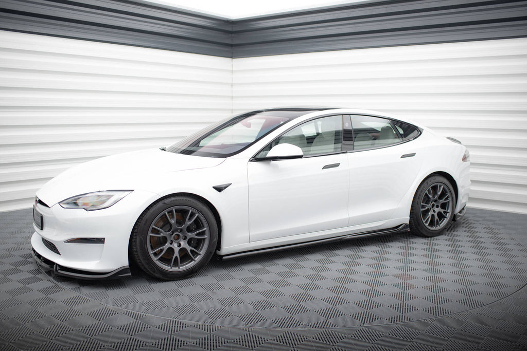 Maxton Design Street+ Seitenschweller Leisten passend für V.1 passend für Tesla Model S Plaid Mk1 Facelift schwarz Hochglanz