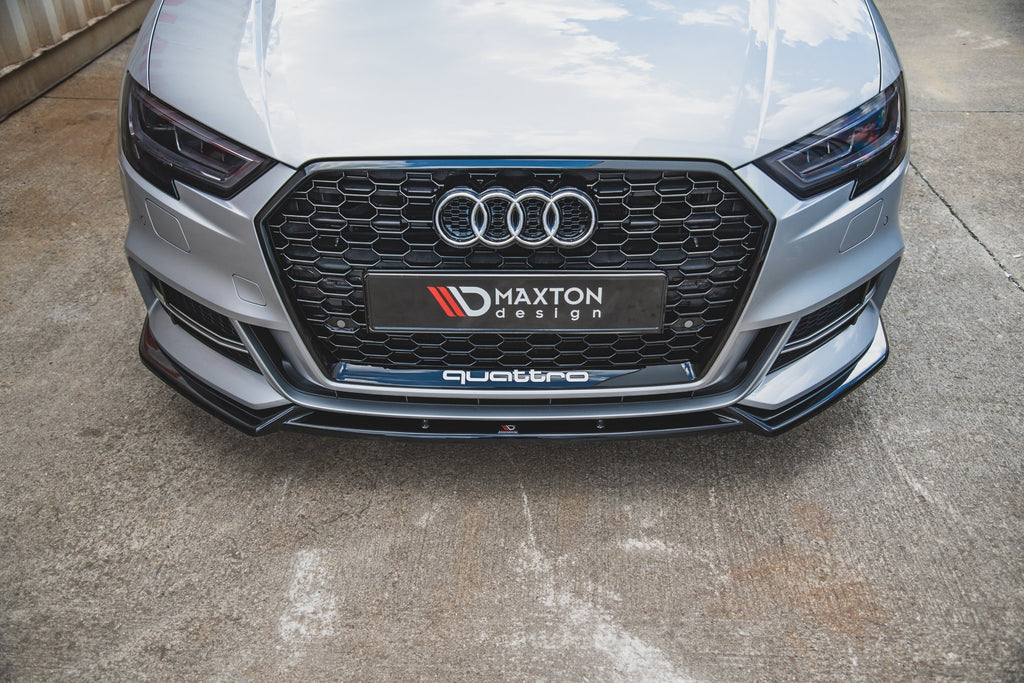 Maxton Design Street+ Spoilerlippe Front Ansatz V.3 passend für Audi S3 / A3 S-Line 8V FL Limousine schwarz Hochglanz